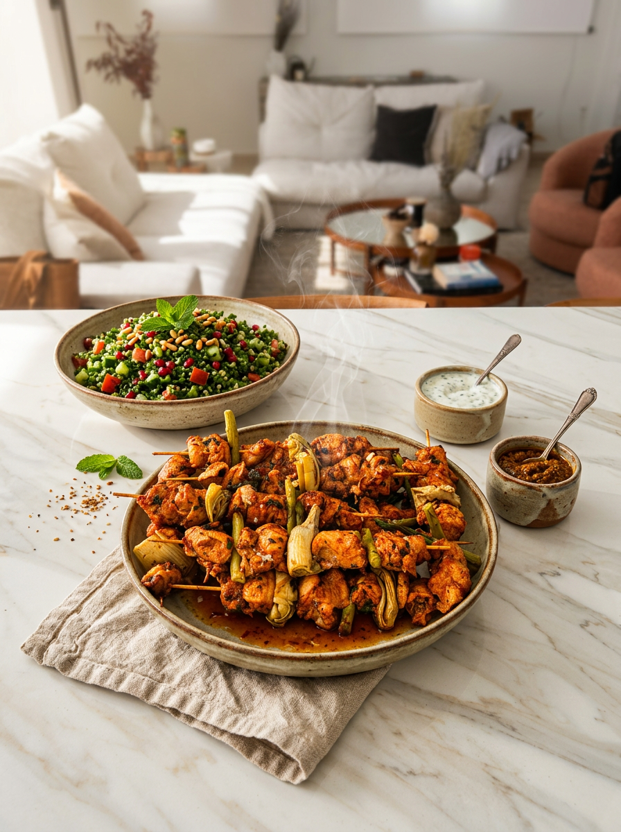 Harissa Skewers & Tabbouleh